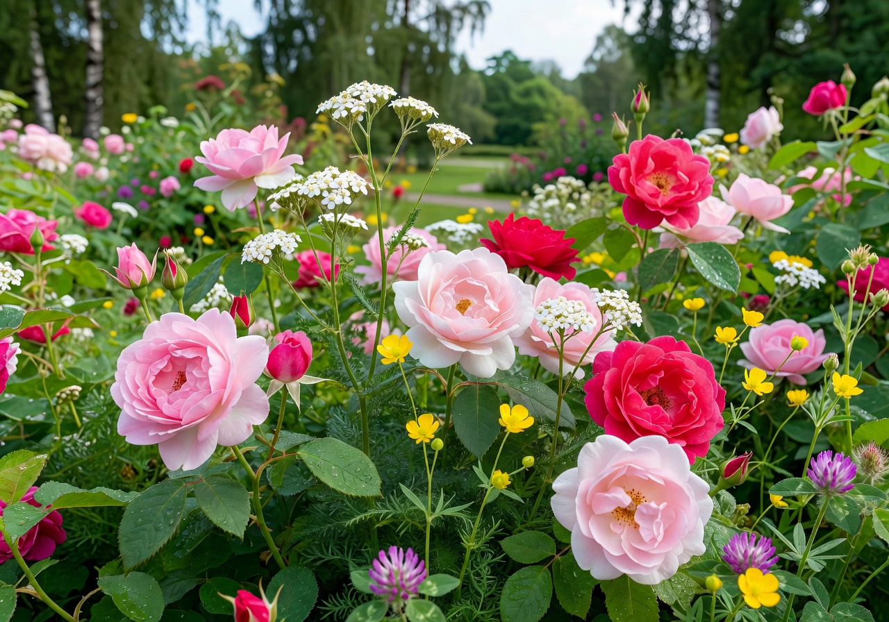 Flower gardens and walking paths at Hatanpää Arboretum in Tampere, Finland